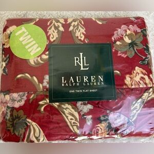 Lauren Ralph Lauren Marseilles Floral Red Twin Size Flat Sheet Vintage 1990s NEW